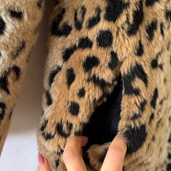 Zara Leopard Faux Fur Coat Sz S Longline Indie Sleaze Animal Print Winter Jacket - Picture 5 of 15